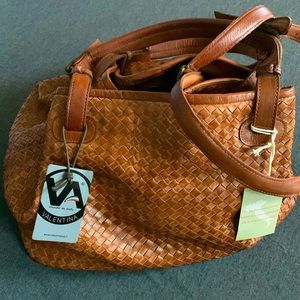 Valentina Tan Woven Leather Tote
